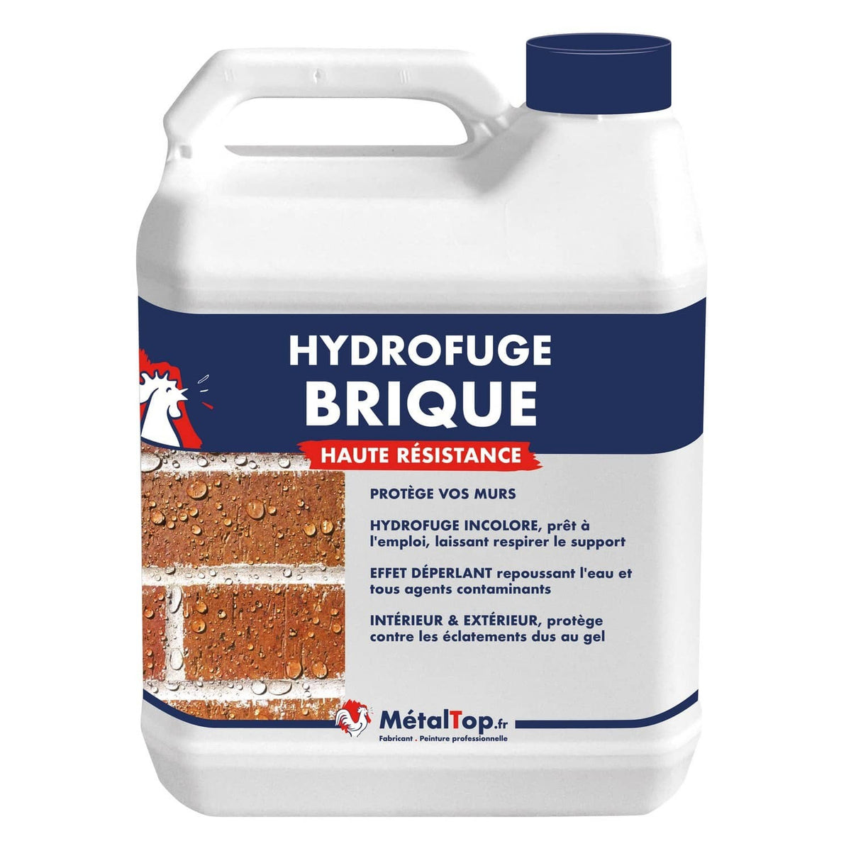 Bidon blanc Hydrofuge Brique MétalTop haute résistance, brique rouge perlée de gouttes d'eau