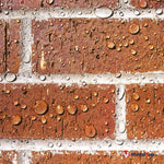 Mur en briques rouges couvert de gouttes d'eau, avec joints blancs