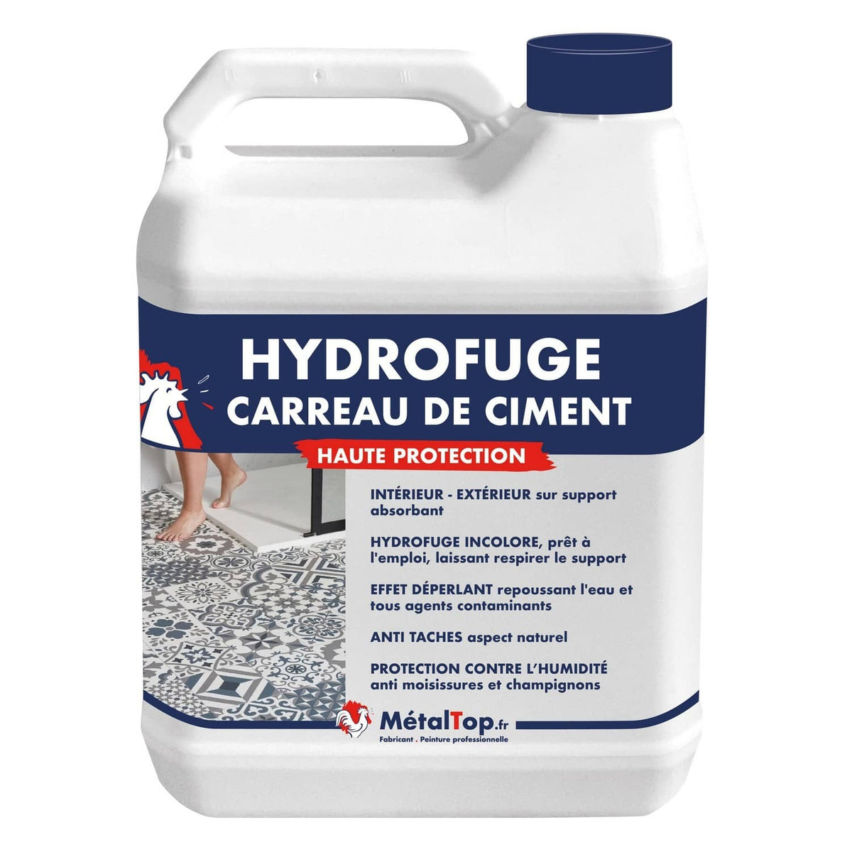 Bidon blanc d'hydrofuge pour carreau de ciment MétalTop, haute protection
