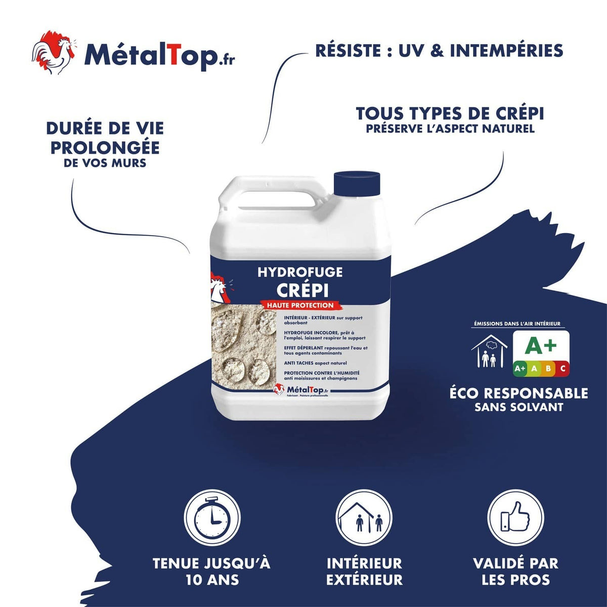 Bidon d'hydrofuge crépi MétalTop haute protection, intérieur et extérieur, sans solvant