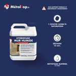Bidon blanc Hydrofuge Mur Humide MétalTop, haute résistance, incolore, pour supports poreux