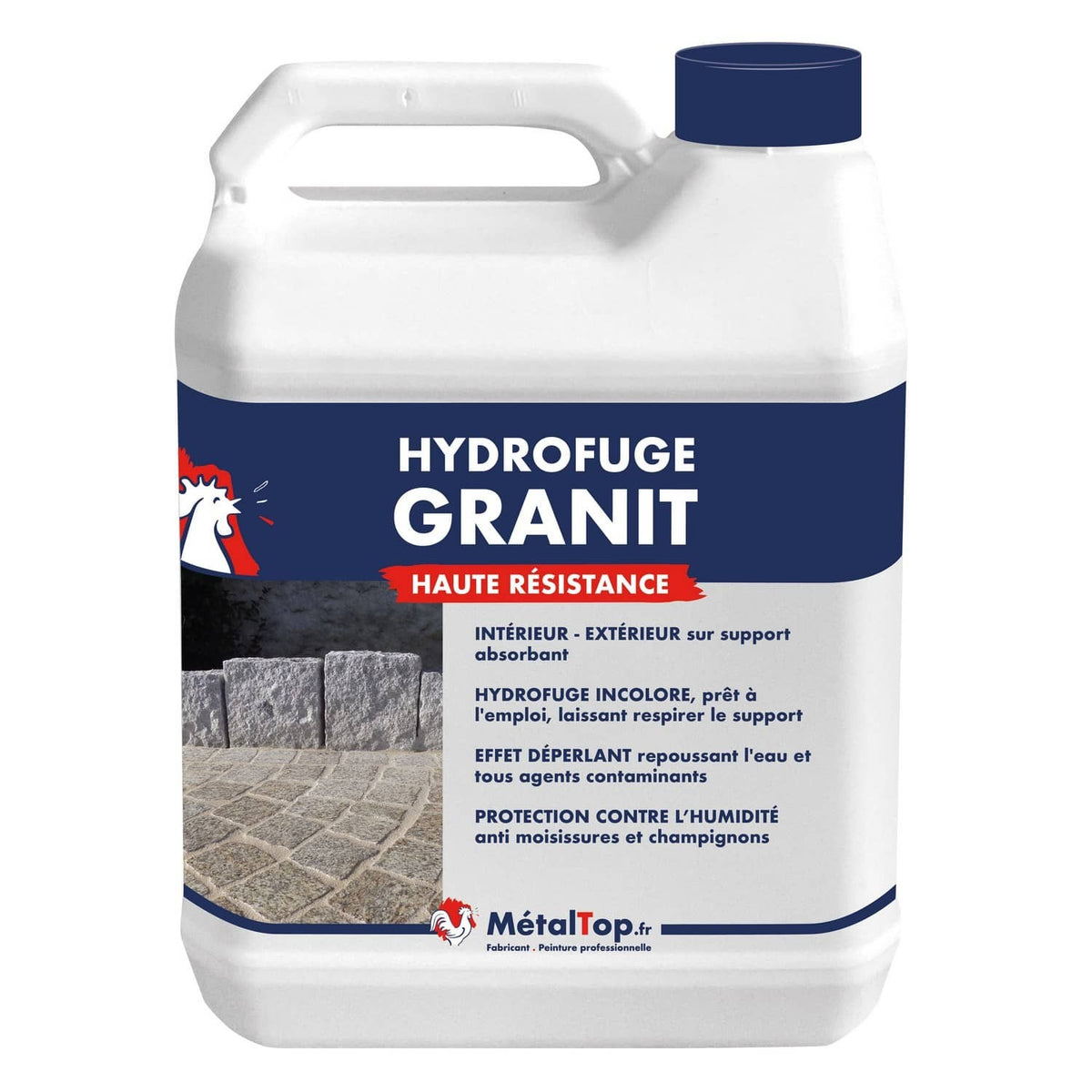 Bidon blanc d'hydrofuge Granit MétalTop haute résistance, pour pierre et pavés de granit