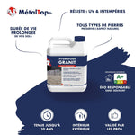 Bidon hydrofuge Granit MétalTop pour pierres, intérieur et extérieur, résistant UV et intempéries