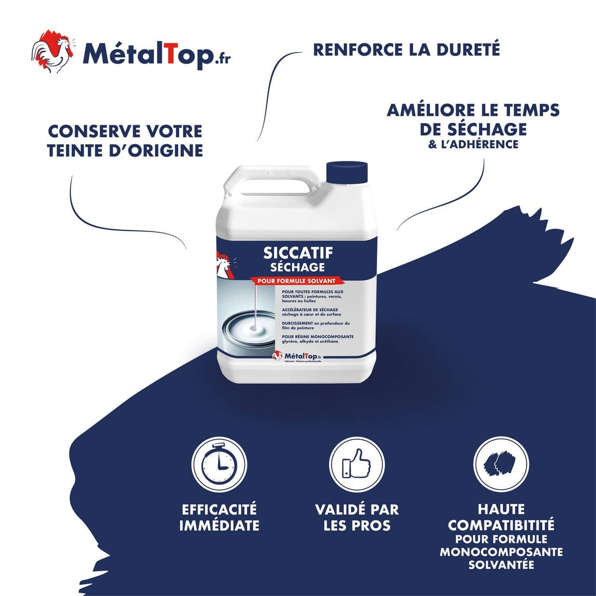Bidon de siccatif séchage MétalTop pour formule solvant, accélérateur de séchage pour peintures