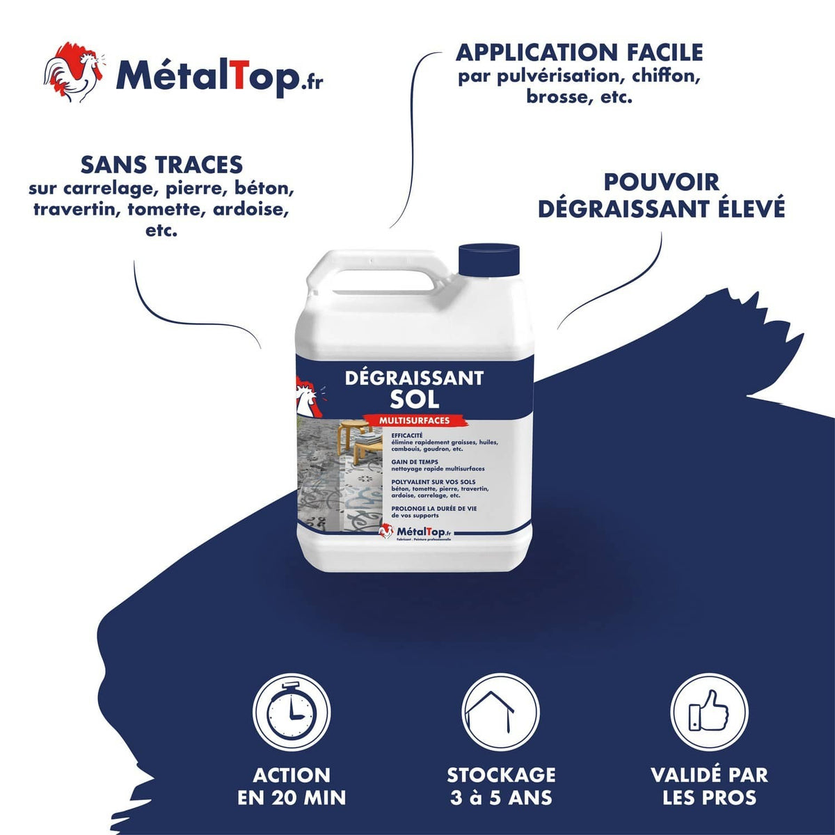 Bidon de dégraissant sol MétalTop multisurfaces pour carrelage, pierre, béton et travertin