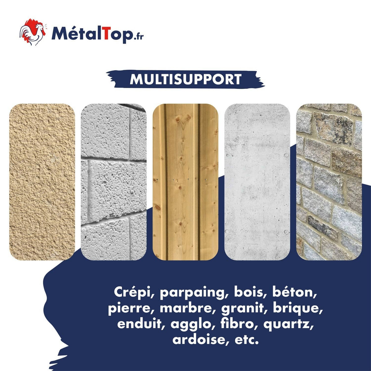 Multisupport : textures de crépi, parpaing, bois, béton, pierre et granit