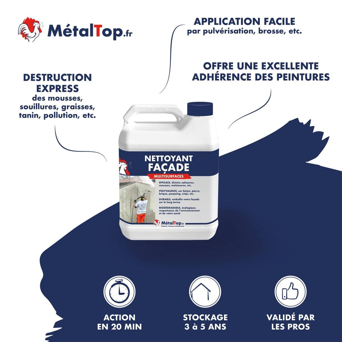 Bidon de nettoyant façade MétalTop multisurfaces pour éliminer mousses et salissures