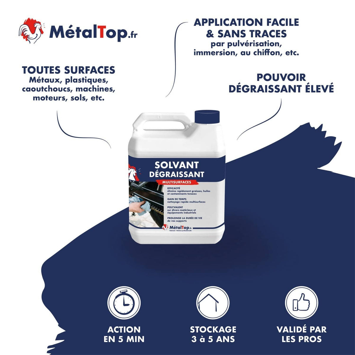 Bidon de solvant dégraissant MétalTop multisurfaces pour métaux, plastiques et moteurs