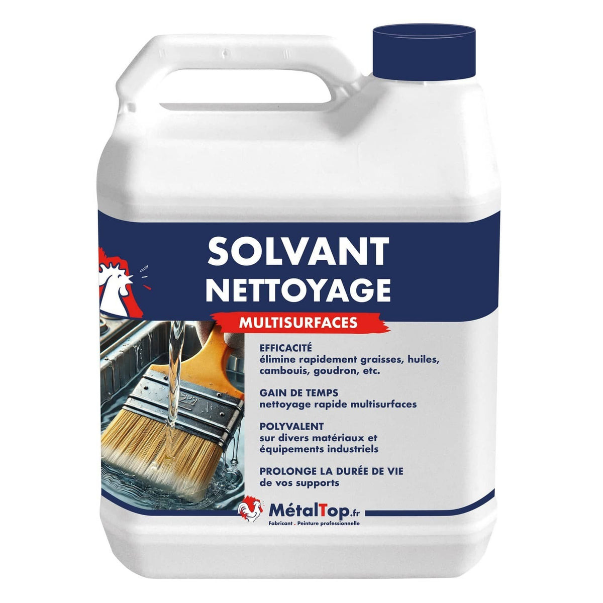 Bidon de solvant nettoyage multisurfaces MétalTop, pinceau nettoyé dans un bac