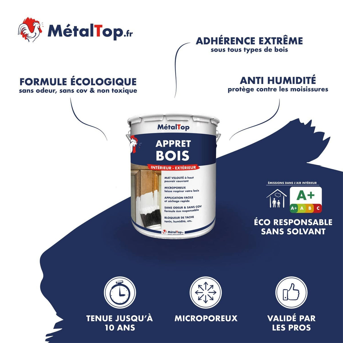 Pot de MétalTop Appret Bois intérieur-extérieur, microporeux, mat velouté, sans odeur ni COV