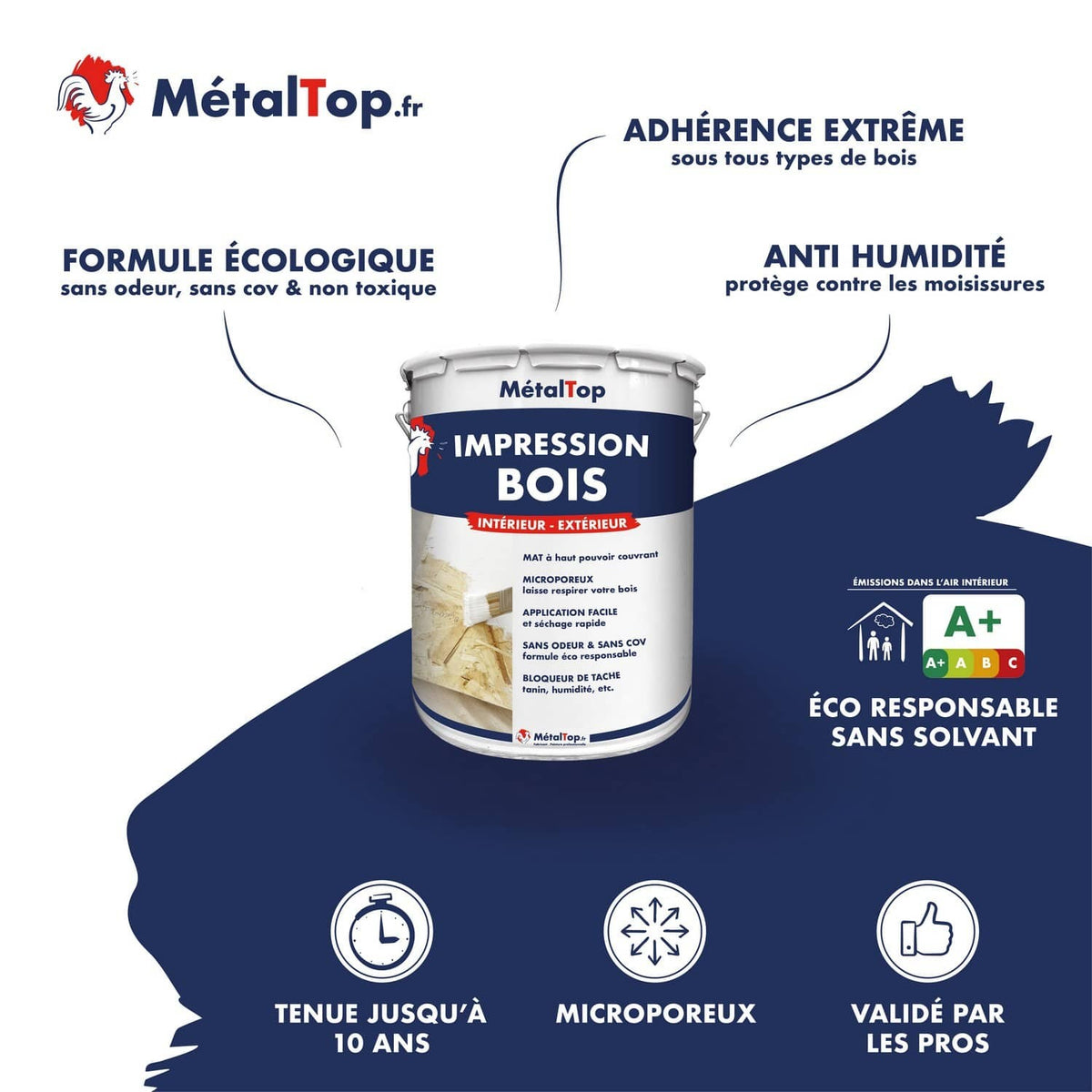 Pot d'Impression Bois MétalTop intérieur-extérieur, microporeux et anti-humidité pour bois