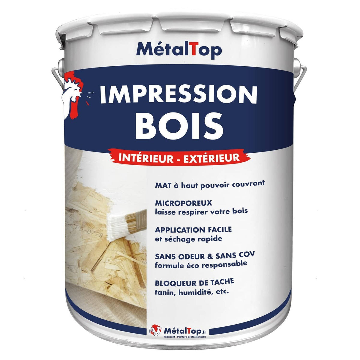 Pot blanc de peinture MétalTop Impression Bois intérieur-extérieur, finition mate