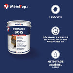 Pot de Primaire Bois MétalTop intérieur et extérieur, étiquette blanche et bleue