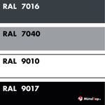 Nuancier RAL : 7016 gris anthracite, 7040 gris clair, 9010 blanc pur et 9017 noir