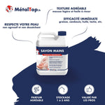 Bidon de savon mains MétalTop, formule douce et mousse légère, pour un lavage efficace