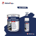 Pot et aérosol de primaire acier galvanisé mat MétalTop avec buse orientable