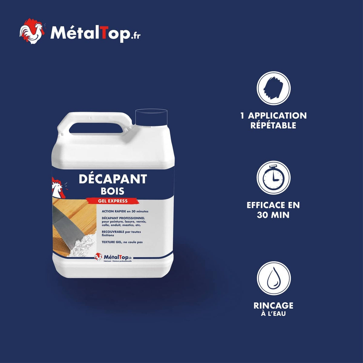 Bidon de décapant bois MétalTop Gel Express pour peinture, lasure et vernis