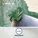 Décapage d'une peinture verte écaillée sur métal à la spatule, rendement ±4 m²/L