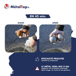 Boules de pétanque rouillées avant et métal nu après nettoyage en 45 min avec MétalTop