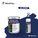 Pot et bombe de peinture acier anticorrosion MétalTop satin bleu marine, avec buse orientable