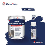 Pot de laque anticorrosion antirouille brillant MétalTop et bombe aérosol à buse orientable