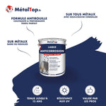 Pot de laque anticorrosion MétalTop antirouille brillant, étiquette bleu marine