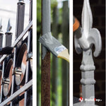 Peinture au pinceau sur une grille et des pointes en fer forgé, avant et après finition
