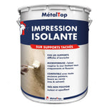 Pot MétalTop Impression isolante sur supports tachés, appliquée au pinceau sur un mur