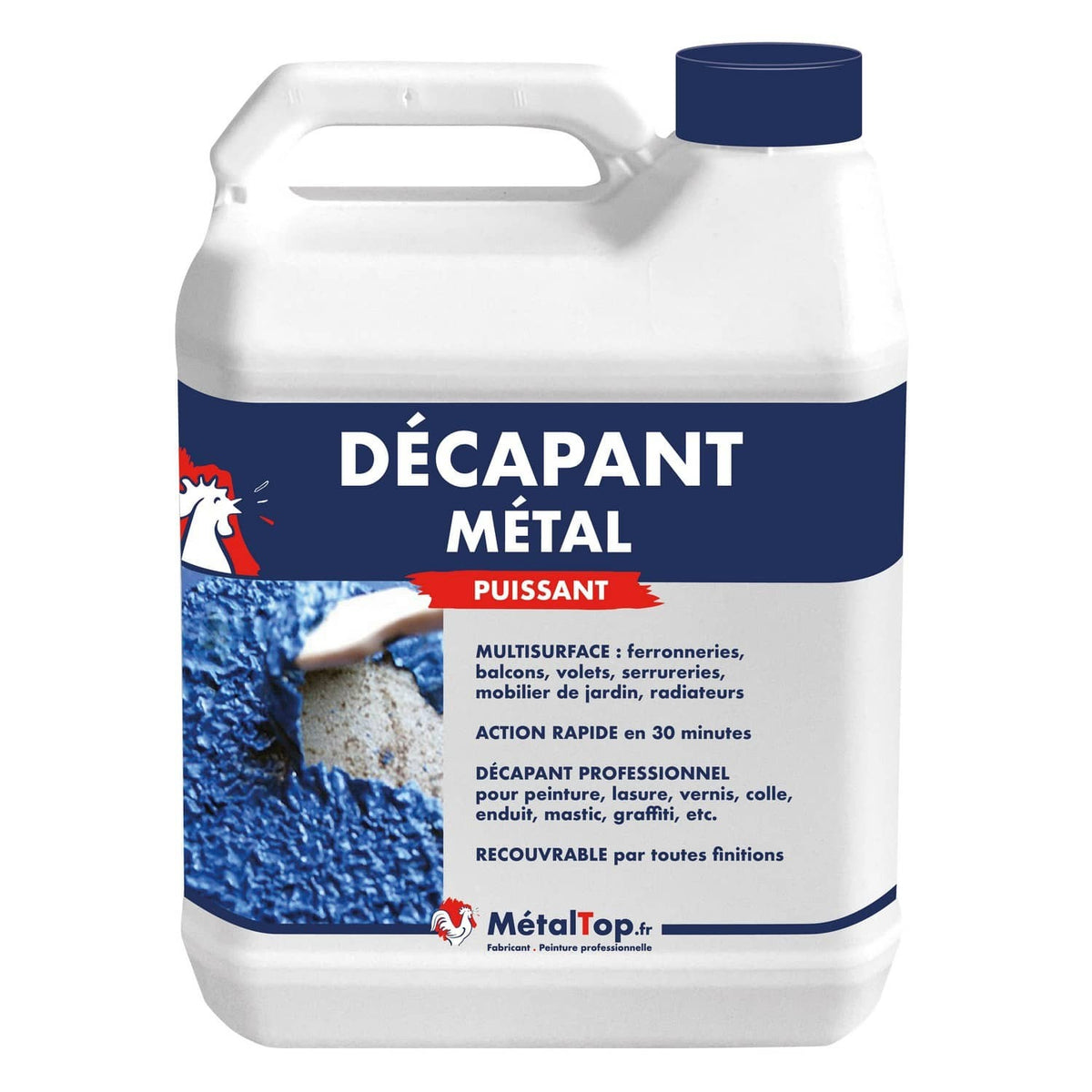 Bidon de décapant métal puissant MétalTop, multisurface, avec bouchon bleu