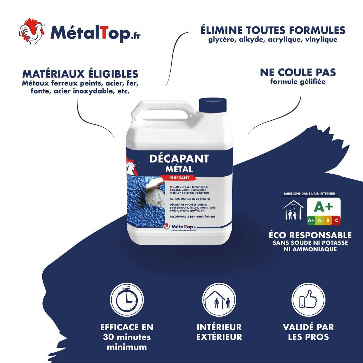 Bidon de décapant métal MétalTop gélifié, éliminant toutes formules de peintures sur métaux ferreux