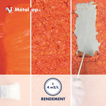 Peinture MétalTop orange : application au pinceau, effet froissé et rendement ±4 m²/L