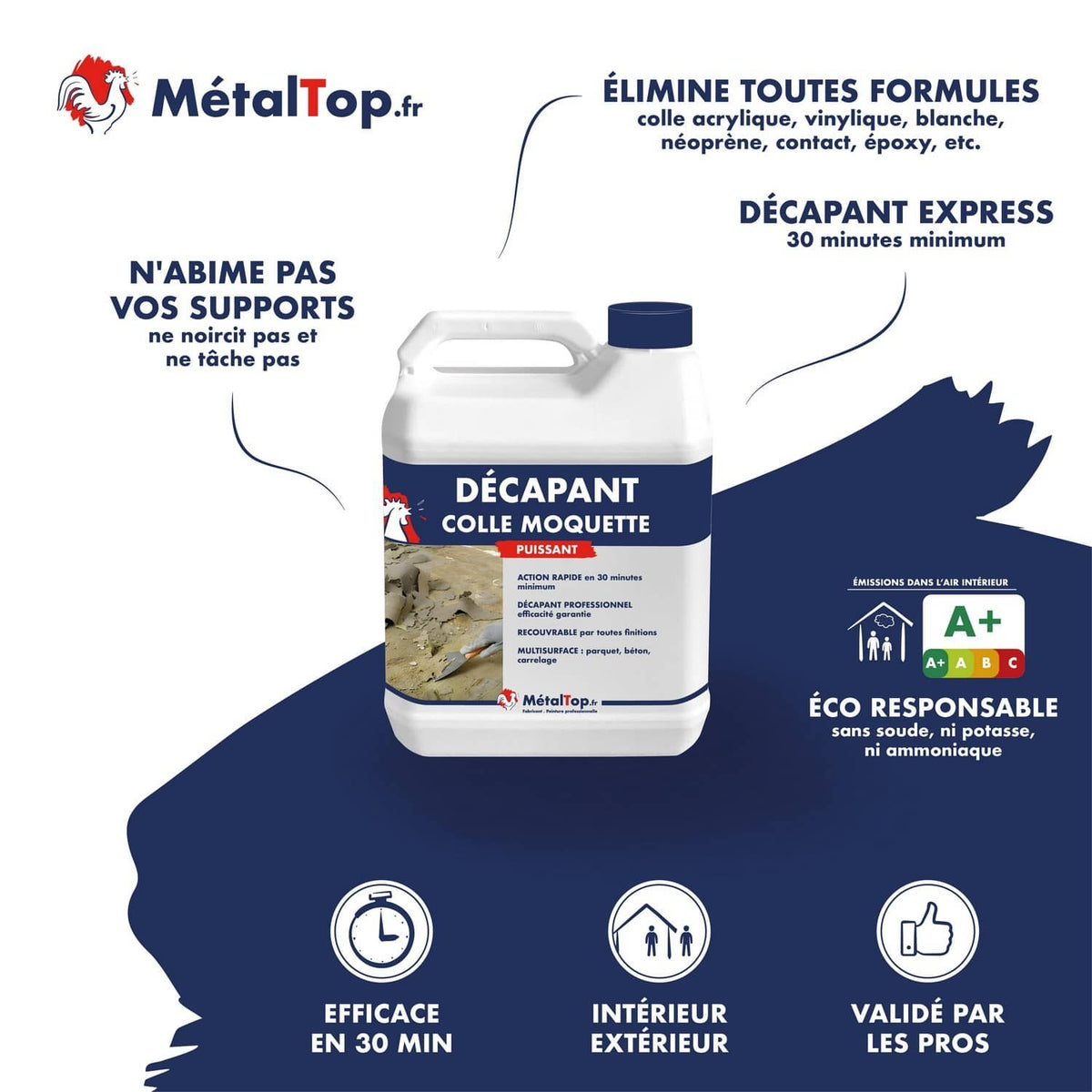 Bidon de décapant colle moquette MétalTop, puissant, action en 30 minutes, multisurface