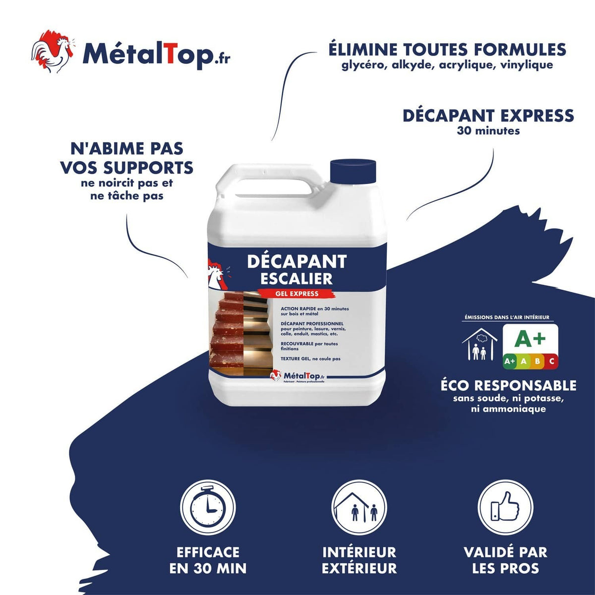 Bidon de décapant escalier MétalTop gel express, action en 30 minutes sur bois et métal