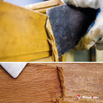 Grattage de vernis ou peinture écaillée sur bois à l'aide d'une spatule
