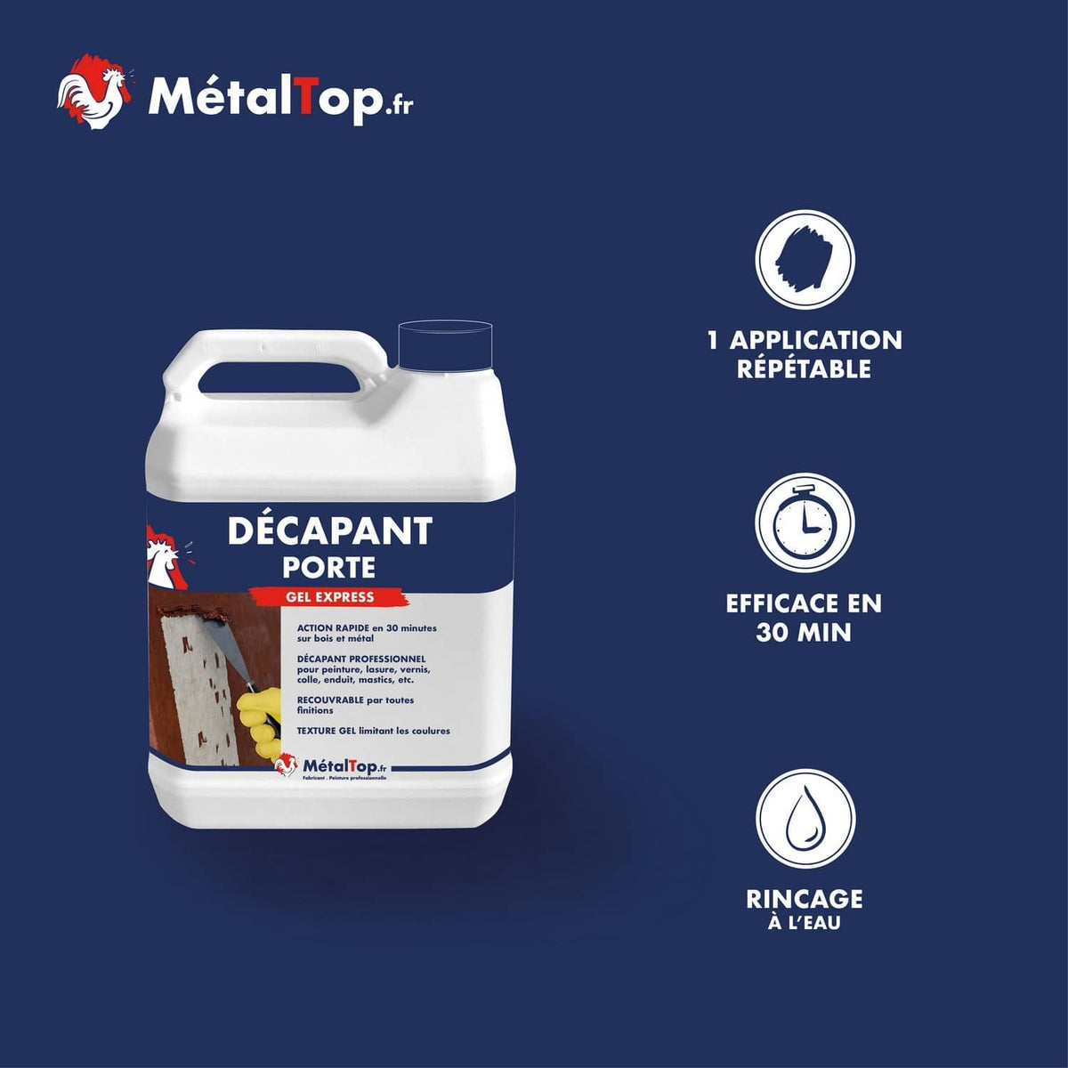 Bidon de décapant porte MétalTop Gel Express, efficace en 30 min, rinçage à l'eau