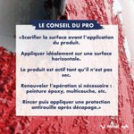 Encadré « Le conseil du pro » sur fond rouge : conseils de scarification, décapage et antirouille