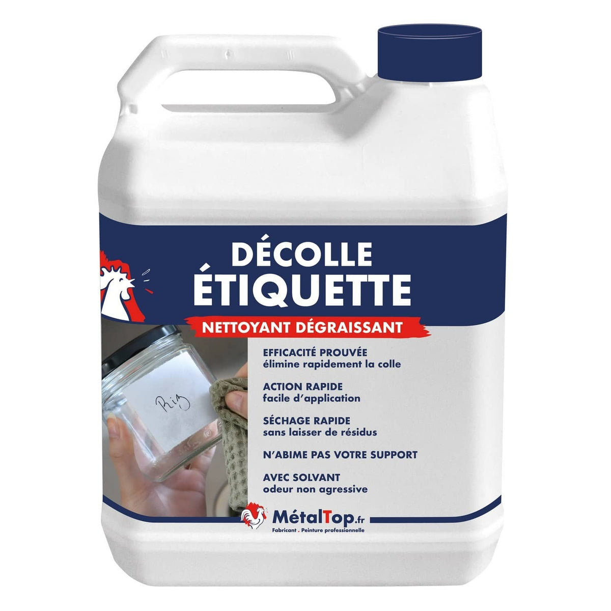 Bidon Décolle Étiquette MétalTop, nettoyant dégraissant pour retirer les étiquettes et la colle