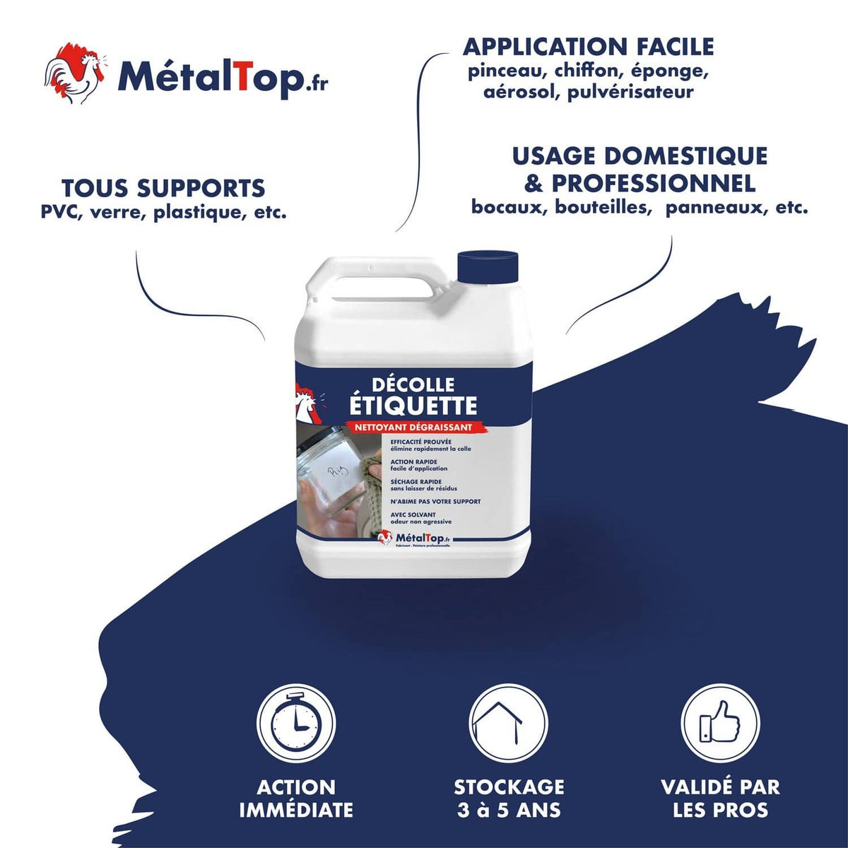 Bidon MétalTop Décolle Étiquette, nettoyant dégraissant pour retirer la colle sur verre