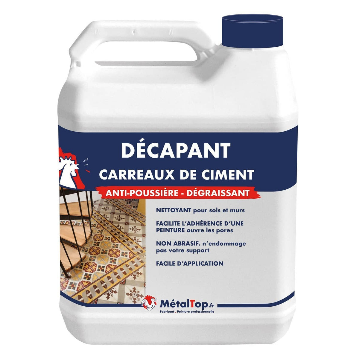Bidon blanc de décapant MétalTop pour carreaux de ciment, anti-poussière et dégraissant
