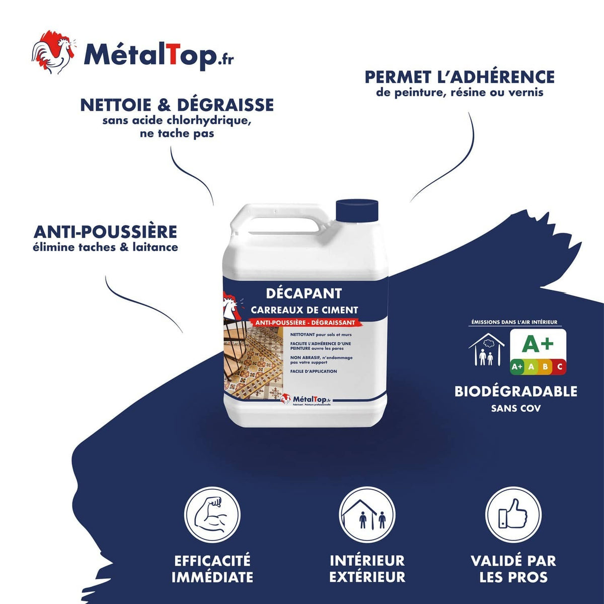 Bidon de décapant MétalTop pour carreaux de ciment, anti-poussière et dégraissant