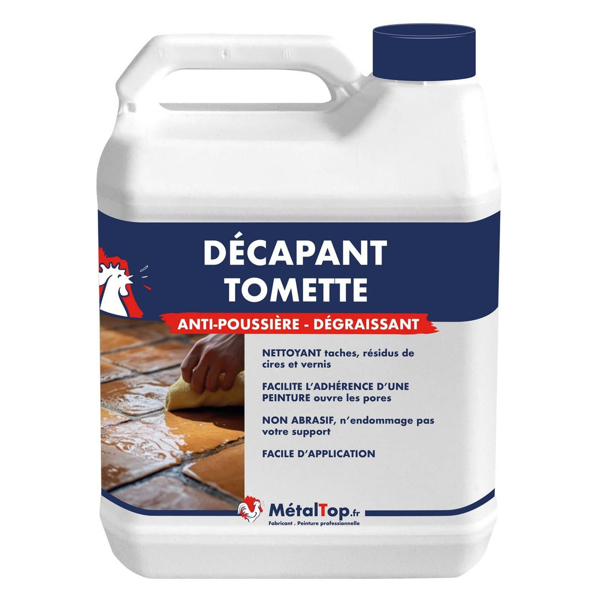 Bidon de Décapant Tomette MétalTop, anti-poussière et dégraissant pour sols en terre cuite