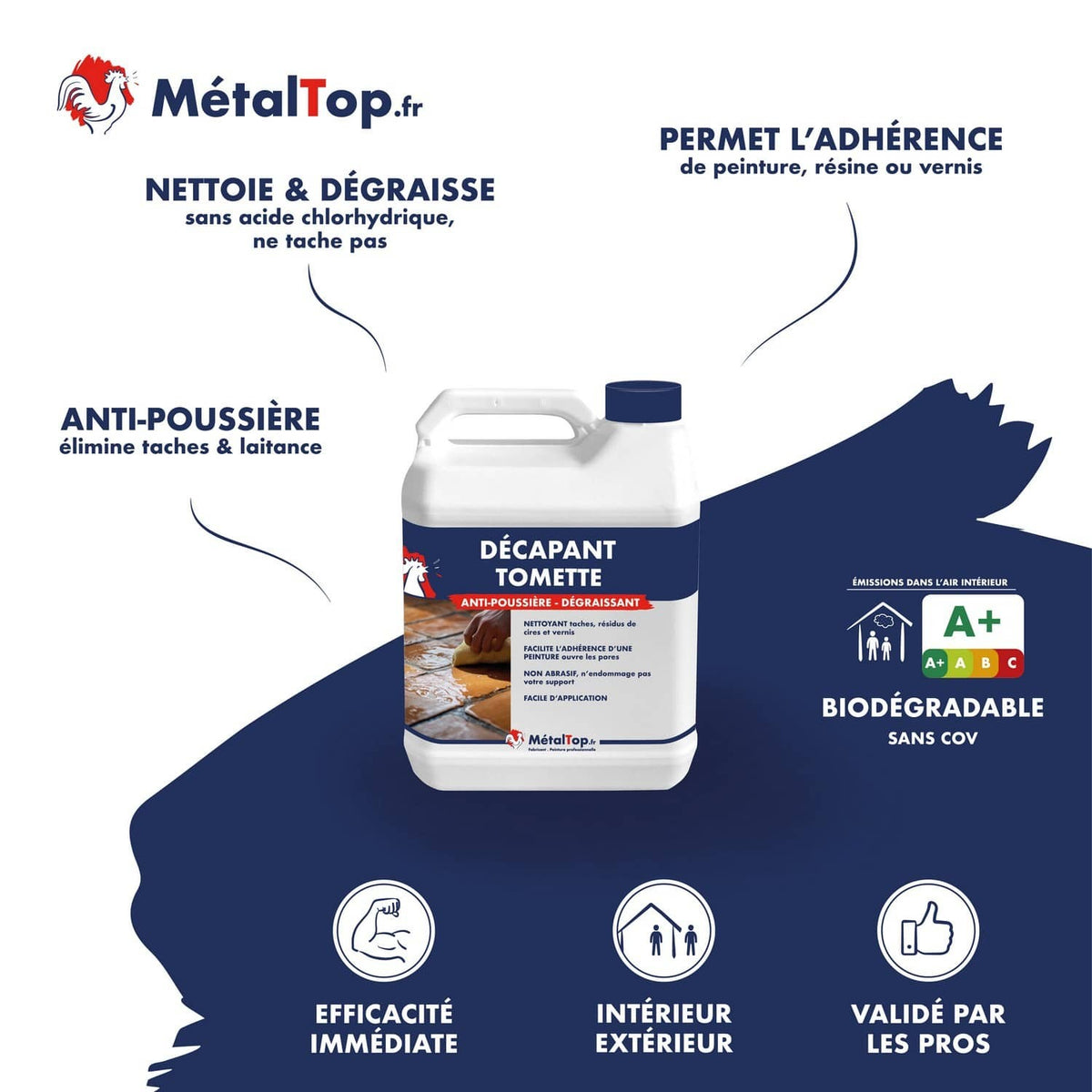 Bidon Décapant Tomette MétalTop, anti-poussière et dégraissant, biodégradable sans COV, classe A+