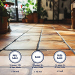 Carrelage terre cuite : niveaux de saleté peu sale, sale et très sale, avec dilutions conseillées