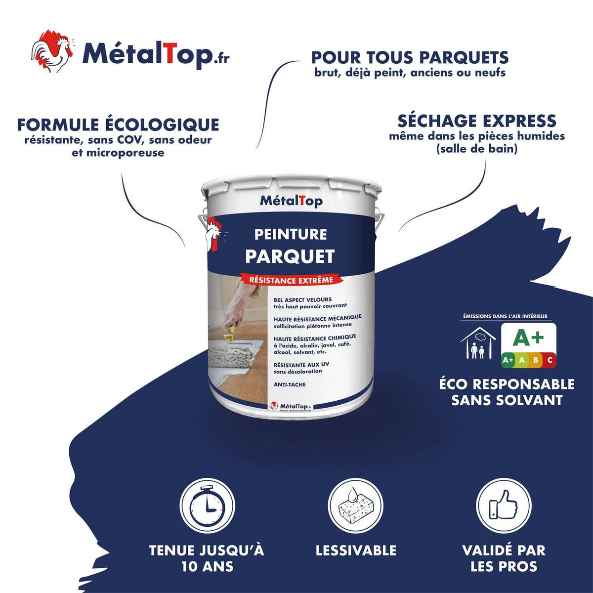 Pot de peinture parquet MétalTop résistance extrême, écologique et sans solvant