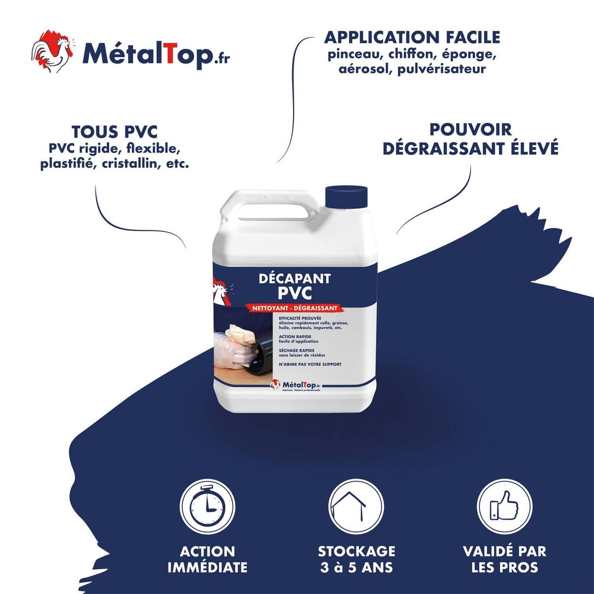 Bidon de décapant PVC MétalTop, nettoyant dégraissant pour tous types de PVC