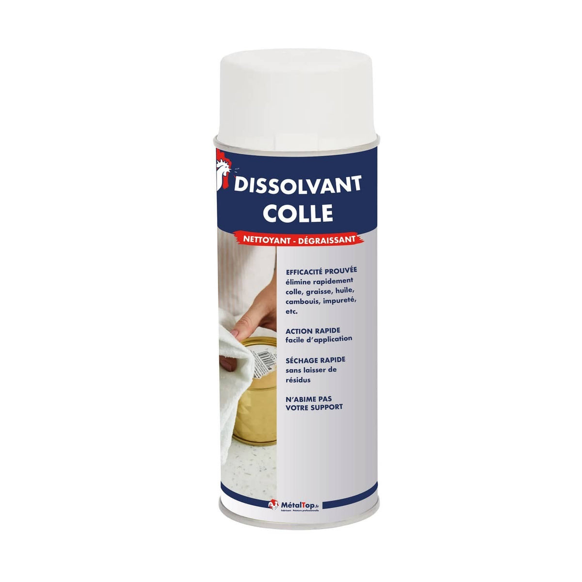 Aérosol Dissolvant colle MétalTop, nettoyant dégraissant pour colle, graisse et huile