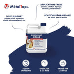 Bidon de dissolvant colle MétalTop, nettoyant et dégraissant, sur fond blanc