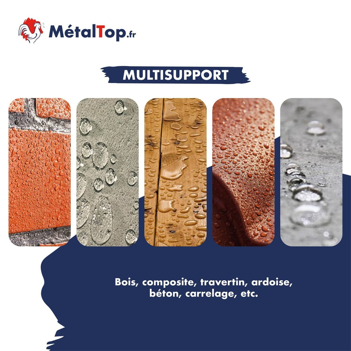 Gouttes d'eau sur brique, béton, bois, tuile et carrelage : revêtement multisupport MétalTop