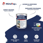 Pot de peinture chambre adulte MétalTop, finition velours, aspect lavable et excellent couvrant