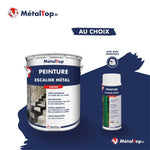 Pot de peinture MétalTop escalier métal satiné bleu marine et bombe aérosol avec buse orientable
